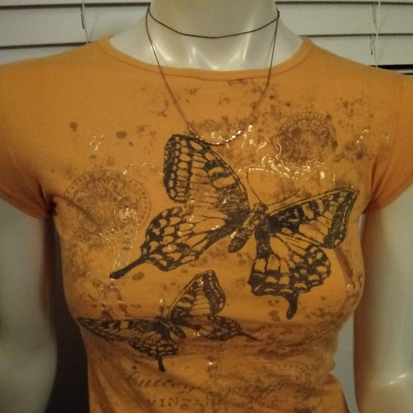 Gold/Blue Butterfly tee - Picture 1 of 10